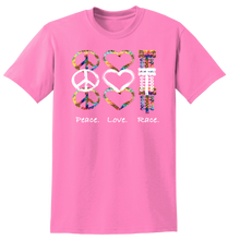 Load image into Gallery viewer, Peace. Love. Race. Adult Tee